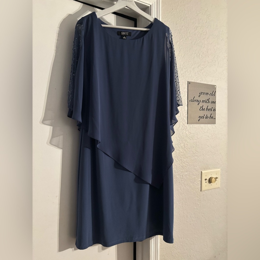Ignite Special Occasion Dress / Beaded Insets - Sheer Cape Attached - Size 18
